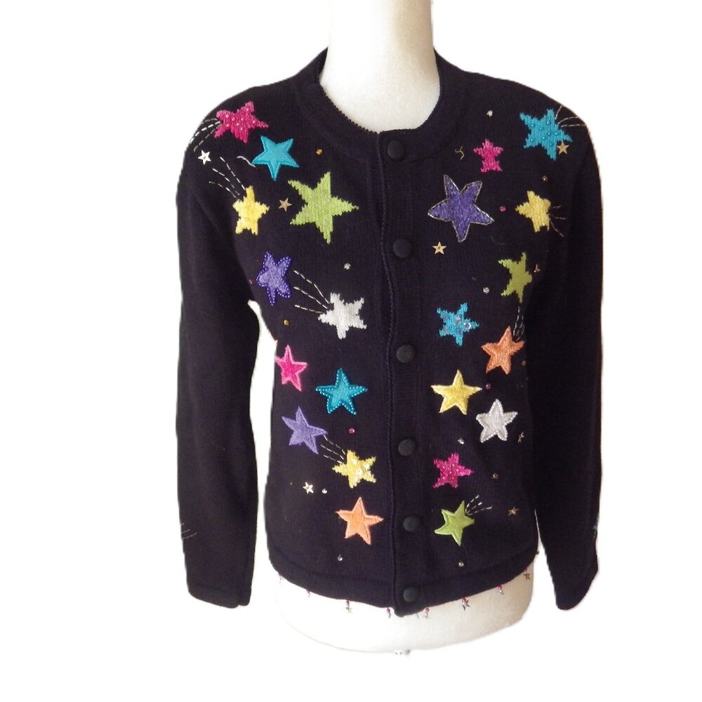 Vintage Jack B Quick Embellished Cardigan Sweater/ Shooting Stars